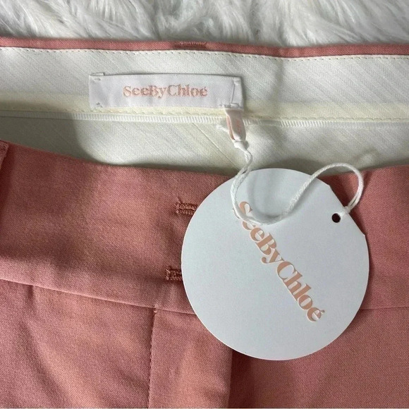 See by Chloe Women's Muted Clay Cotton Wide Leg Pleated Trouser Pant Size 12 NWT - Picture 8 of 11